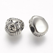 304 Stainless Steel Beads, Lion Head, Antique Silver, 12x11x8mm, Hole: 3mm(X-STAS-A032-032AS)