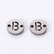201 Stainless Steel Links, Laser Cut, Flat Round with Letter, Letter.B, 6x6x1mm, Hole: 0.8mm(STAS-R112-01B)