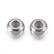 304 Stainless Steel Beads, with Rubber, Slider Stopper Beads, Rondelle, Stainless Steel Color, 8x4mm, Rubber Hole: 2mm(STAS-P194-01-8x4mm)