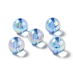 UV Plating Rainbow Iridescent Acrylic Beads, Round, Royal Blue, 15~15.5x15.5~16mm, Hole: 2.7mm(TACR-D010-01C)