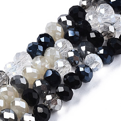 Electroplate Glass Beads Strands, Faceted, Rondelle, Black, 5.5~6x5mm, Hole: 1mm, about 90~92pcs/strand, 16.54 inch~16.93 inch(42~43cm)(X-EGLA-N002-12A)
