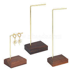 3 Sets 3 Styles Walnut Wood Dangle Earring Hanging Holder, Jewelry Display Stand for Earring Showing, with Golden Tone Iron Pole, Photo Props, Coconut Brown, 6.5x4.5x9.5~20cm, 1 set/style(EDIS-NB0001-09)