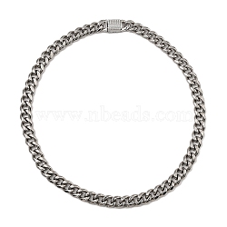 304 Stainless Steel Cuban Link Chain Necklaces, with Cubic Zirconia Clasp, Stainless Steel Color, 24.21 inch(61.5cm)(NJEW-D050-01E-P)