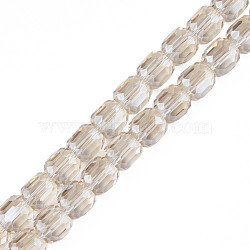Electroplate Transparent Glass Beads Strands, Faceted, Column, BurlyWood, 8x8mm, Hole: 1.2mm, about 79~80pcs/strand, 25.59 inch~27.17 inch(65~69cm)(EGLA-N002-32-F03)