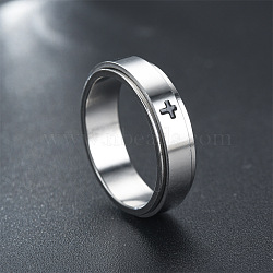 Cross Pattern 304 Stainless Steel Rotatable Finger Rings, Stainless Steel Color, 6mm,US Size 10(19.8mm)(FS-WGAA8E6-04)