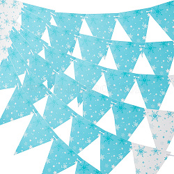Paper Pennant Flags Banners, for Party Birthday, Festival Celebration, with Ribbon, Triangle with Snowflake Pattern, Mixed Color, 180x145x0.2mm, Hole: 5mm(FIND-WH0152-225)