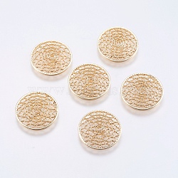 Brass Filigree Joiners Links, Flat Round, Real 18K Gold Plated, 15x1mm(KK-F740-01G)