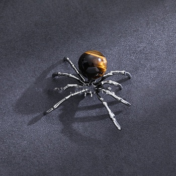 Natural Tiger Eye Halloween Home Party Decorations, Spider, 40x47mm