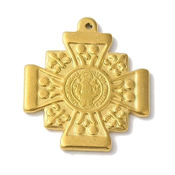 304 Stainless Steel Pendants, Cross with Cssml Ndsmd Cross God Father/Saint Benedict, Golden, 44.5x39x3mm, Hole: 2mm
