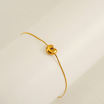 304 Stainless Steel Serpentine Chain Bracelets, Chunk Letter Link Bracelets for Women, Real 18K Gold Plated, Letter C, 6.50 inch(16.5cm), letter: 7~8.5x6~10.5mm