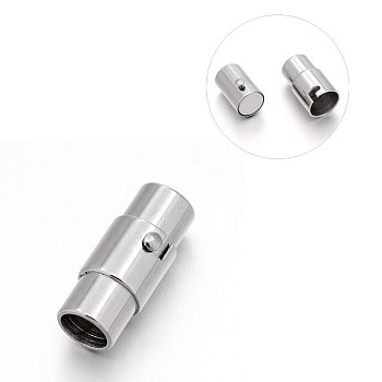 304 Stainless Steel Column Locking Tube Magnetic Clasps, Stainless Steel Color, 18x7.5mm, Hole: 5mm