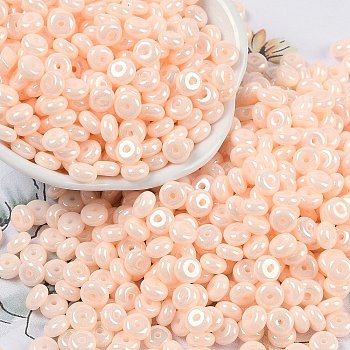 Opaque Colours Luster Glass Seed Beads, Donut, PeachPuff, 6.5x3mm, Hole: 1.8mm, about 1363pcs/pound