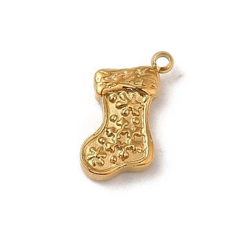 304 Stainless Steel Charms, Christmas Socking Charm, Real 14K Gold Plated, 11.5x9x2mm, Hole: 1mm