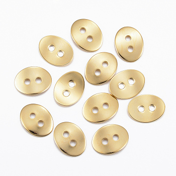 201 Stainless Steel Button, Oval, Two Holes, Golden, 13.5x10.5x0.8mm, Hole: 2mm