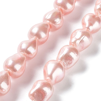 Electroplated Shell Pearl Beads Strands, Nuggets, Misty Rose, 15x12~12.5x12~12.5mm, Hole: 1mm, about 27pcs/strand, 15.75~15.94 inch(40~40.5cm)