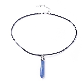 Pointed Natural Lapis Lazuli Pendant Necklaces, with Brass Findings, Cowhide Leather Cord and 304 Stainless Steel Lobster Claw Clasps, Bullet, 18.03 inch(45.8cm)