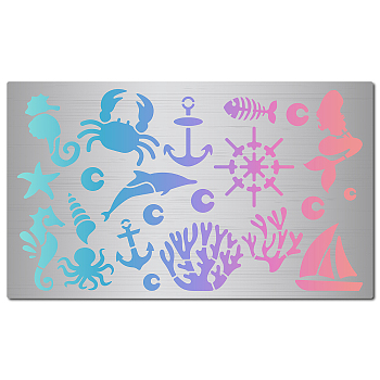 Stainless Steel Cutting Dies Stencils, for DIY Scrapbooking/Photo Album, Decorative Embossing DIY Paper Card, Matte Stainless Steel Color, Sea Animals, 9x15x0.05cm