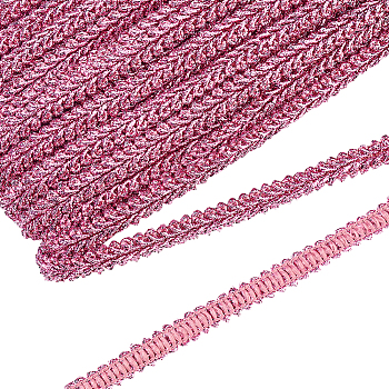 Sparkle Metallic Polyester Braided Lace Trim, Sewing Centipede Lace Ribbon, for Clothes Accessories and Curtains Accessories, Hot Pink, 3/8 inch(10mm), about 27.34 Yards(25m)/Card