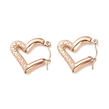Ion Plating(IP) 304 Stainless Steel Chunky Heart Hoop Earrings for Women, Rose Gold, 18x20.5mm, Pin: 0.8mm