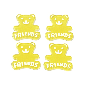 Acrylic Cabochons, Bear with Word Friends, Yellow, 31.5x29x2mm