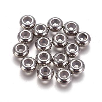 304 Stainless Steel Beads, with Rubber Inside, Slider Beads, Stopper Beads, Rondelle, Stainless Steel Color, 8x4mm, Hole: 3.5mm, Rubber Hole: 2mm