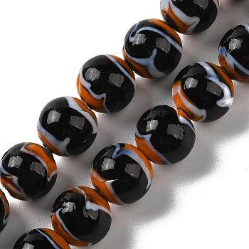 Handmade Lampwork Beads Strands, Round, Black, 12mm, Hole: 1.8mm, about 42~45pcs/strand, 18.50''~20.87''(47~53cm)