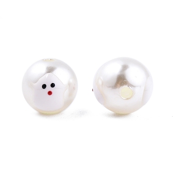 Halloween Opaque ABS Plastic Imitation Pearl Enamel Beads, Round with Ghost, White, 11.5~12mm, Hole: 2mm