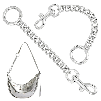Alloy Bag Curb Chains, Bag Strap Extender, with Swivel Eye Bolt Snap Hook & Spring Gate Ring, Platinum, 16cm