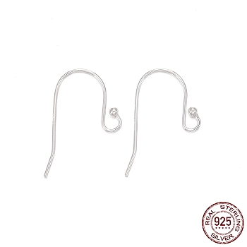 925 Sterling Silver Earring Hooks, with 925 Stamp, Silver, 20~21.5x11x1.5mm, 21 Gauge, Pin: 0.7mm