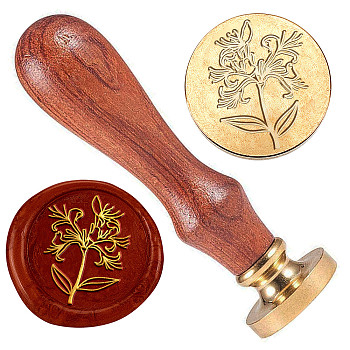 Brass Sealing Wax Stamp Head, with Wood Handle, for Envelopes Invitations, Gift Cards, Flower, 83x22mm, Head: 7.5mm, Stamps: 25x14.5mm