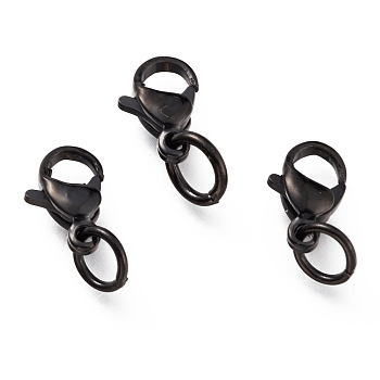 304 Stainless Steel Lobster Claw Clasps, With Jump Ring, Electrophoresis Black, 9x5.5x3.5mm, Hole: 3mm, Jump Ring: 5x0.6mm