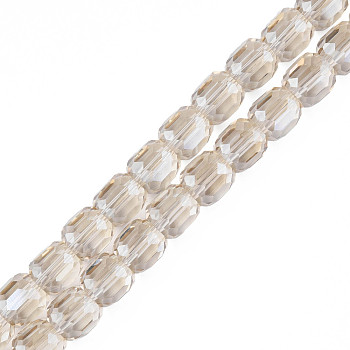 Electroplate Transparent Glass Beads Strands, Faceted, Column, BurlyWood, 8x8mm, Hole: 1.2mm, about 79~80pcs/strand, 25.59 inch~27.17 inch(65~69cm)