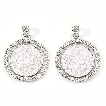 Alloy Pendant Cabochon Settings, with Crystal Rhinestone, Cadmium Free & Lead Free, Double-sided Tray, Flat Round, Platinum, Tray: 30mm, 44.5x43x3mm, Hole: 9.5x5mm