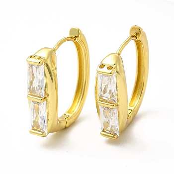Clear Cubic Zirconia Rectangle Hoop Earrings, Rack Plating Brass Jewelry for Women, Lead Free & Cadmium Free, Real 18K Gold Plated, 20.5x7x19.5mm, Pin: 1mm