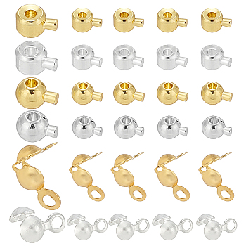 DIY Jewelry Making Kits, including Brass Crimp Beads & Bead Tips, Real 18K Gold Plated & Silver & 925 Sterling Silver Plated, Mixed Color, 4.5~7.5x3.5~4mm, 120pcs/set
