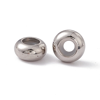 201 Stainless Steel Beads, with Rubber Inside, Slider Beads, Stopper Beads, Rondelle, Stainless Steel Color, 9x4.5mm, Hole: 3mm