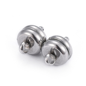 304 Stainless Steel Magnetic Clasps with Loops, Rondelle, Stainless Steel Color, 10.5mm, Hole: 1.4mm