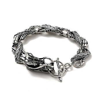 Men's Alloy Infinity Link Chain Bracelet with Dragon Head Clasp, Gothic Metal Jewelry, Antique Silver, 8-3/4 inch(22.2cm)