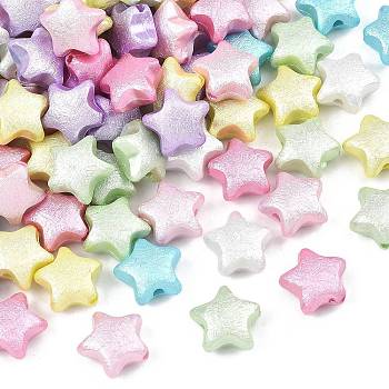 Textured Opaque ABS Imitation Pearl Beads, Star, Mixed Color, 13.5~14x15x7.5~8mm, Hole: 2mm, about 694pcs/500g