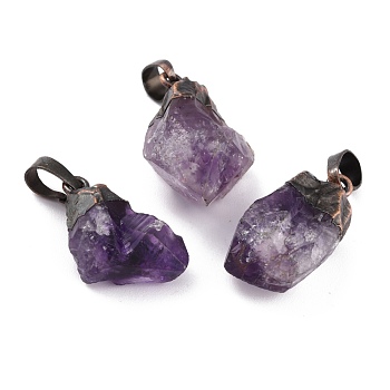 Rough Raw Natural Fluorite Pendants, with Red Copper Plated Brass Jump Ring, Nuggets, 23~25x13~17x10~13mm, Hole: 7x5mm
