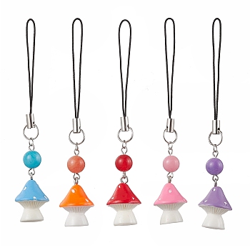 Opaque Resin Pendant Decorations, with Natural Dyed Jade, Mushroom, Mixed Color, 100mm