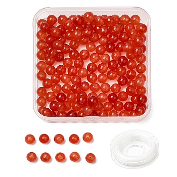 DIY Stretch Bracelet Making Kits, including 150Pcs Dyed Round Natural White Jade Beads and 1 Roll Elastic Thread, Pale Violet Red, 6mm, Hole: 1mm