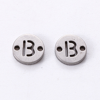 201 Stainless Steel Links, Laser Cut, Flat Round with Letter, Letter.B, 6x6x1mm, Hole: 0.8mm