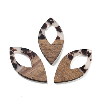 Walnut Wood with Resin Pendant, Oval, Coconut Brown, 47.5x24x3.5mm, Hole: 2mm