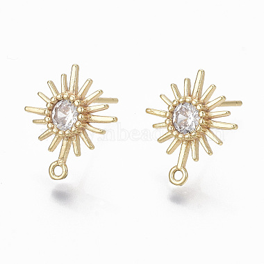 Real 18K Gold Plated Clear Sun Brass+Cubic Zirconia Stud Earring Findings