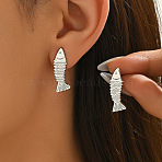304 Stainless Steel Stud Earrings for Women, Fish, Stainless Steel Color, 25x9.5mm(EJEW-F410-01P)