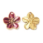 304 Stainless Steel Enamel Pendants, Real 18K Gold Plated, Flower Charm, Brown, 24.5x22.5x2.5mm, Hole: 2.5mm(X-STAS-K256-17G-02)