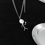 Funny Middle Finger Stickman 201 Stainless Steel Pendant Necklaces with Alloy Chains, Stainless Steel Color, 17.72 inch(45cm)(FS-WGF11D3-01)
