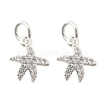 Brass Micro Pave Cubic Zirconia Pendants, Rack Plating, Long-Lasting Plated, Lead Free & Cadmium Free, Starfish Charm, Silver, 12.5x10.5x2mm, Hole: 4.5mm(KK-K300-11S)