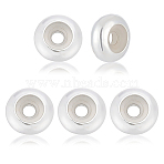 5Pcs 925 Sterling Silver Beads, Rondelle with Silicone Inside, with 1Pc Suede Fabric Square Silver Polishing Cloth, Silver, Bead: 8x3.5mm, Hole: 2.2mm(STER-ME0001-26)